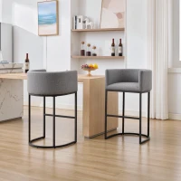 Set of 2 Counter-Height Stools with Chenille Upholstery, Soft Dining Chairs with Armrests and Footrests, 22'' L x 20" W x 36" H, Light Grey(m-1)