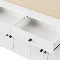 Chic Rolling Kitchen Island with Extendable Dining Table, Space-Saving Storage Cart with 4 Doors and 2 Drawers, 74.5" L x 19.5" W x 36" H, Off White(m-11)