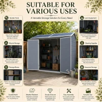 Slim Resin Storage Shed with Padlockable Double Doors and Air Vents, Durable Garden Shed for Backyard, 95.5" L x 52.5" W x 81" H, Grey(m-6)