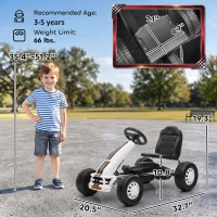 Qaba Lightweight Pedal Go Kart with Steering Wheel, Go Cart Ride on Toy with Adjustable Seat for 3-5 Years, White(m-3)