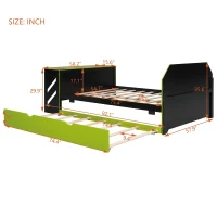 Chic Full-Size Wooden Daybed with Twin Trundle and Desk, Sturdy Bed with USB Port and Cable Management, 92" L x 58" W x 35.5" H, Green(m-3)