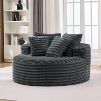 Plush Oversized Round Lounge Chair with Segmented Backrest, Velour Sofa with 4 Pillows and No Assembly, 54.5'' L x 54.5" W x 33" H, Grey(m-11)