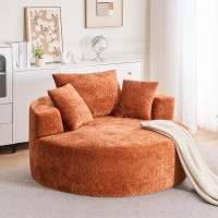 Fluffy Sleeper Chair with Plush Corduroy Fabric and Cylindrical Pillow, Soft Modular Lounge Sofa for Living Room, 54.5" L x 54.5" W x 33" H, Orange(m-1)