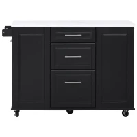 Vintage Rolling Kitchen Island with Drop-Leaf Countertop and Trash Bin, Multifunctional Storage Cart for Kitchen, 50.5" L x 26.5" W x 35.5" H, Black(m-14)