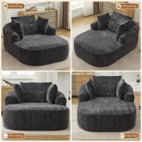 Plush Oversized Chaise Lounge with Deep Seat and Pillows, Versatile Sleeper Sofa with Corduroy and Armrests, 57.5'' L x 51.5" W x 32" H, Grey(m-10)