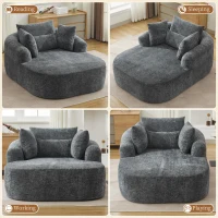 Plush Oversized Chaise Lounge with Deep Seat and Pillows, Versatile Sleeper Sofa with Corduroy and Armrests, 57.5'' L x 51.5" W x 32" H, Grey(m-6)
