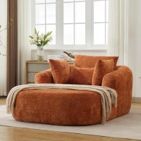 Plush Oversized Chaise Lounge with Deep Seat and Pillows, Versatile Sleeper Sofa with Corduroy and Armrests, 57.5'' L x 51.5" W x 32" H, Orange(m-4)