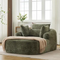 Plush Oversized Chaise Lounge with Deep Seat and Pillows, Versatile Sleeper Sofa with Corduroy and Armrests, 57.5'' L x 51.5" W x 32" H, Green(m-4)