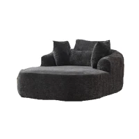Contemporary Chaise Longue Chair with Throw Pillows and Armrests, Versatile Sofa Bed for Living Room Bedroom, 57.5'' L x 51.5"W x 32" H, Black(m-2)