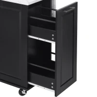 Vintage Rolling Kitchen Island with Drop-Leaf Countertop and Trash Bin, Multifunctional Storage Cart for Kitchen, 50.5" L x 26.5" W x 35.5" H, Black(m-12)