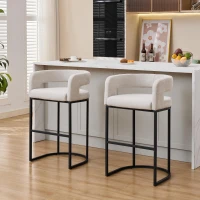 Modern Set of 2 Counter-Height Bar Stools with Chenille Upholstery, Ergonomic Kitchen Chairs with Metal Legs, 22'' L x 20" W x 36" H, White(m-1)