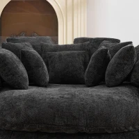 Sleek Bean Bag Sofa with Chenille Upholstery and 14 Pillows, Relaxing Chaise Lounge for Living Room Bedroom, 71.5'' L x 65.5"W x 30.5" H, Black(m-5)