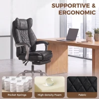 HOMCOM Executive Office Chair, Leathaire Big and Tall Office Chair 400 lbs with Wide Seat, Reclining, Lumbar Support, Black(m-5)