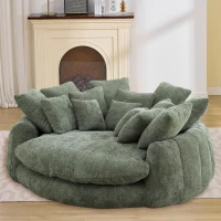 Charming Bean Bag Sofa with Chenille Upholstery and 14 Pillows, Spacious Chaise Lounge for Living Room, 71.5'' L x 65.5"W x 30.5" H, Olive Green(m-8)
