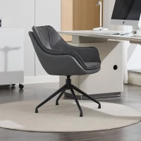 Minimalist Faux Leather Armchair with Ergonomic Seat, Versatile Vanity Chair for Living Room Bedroom Home Office, 28'' L x 28"W x 32" H, Grey(m-13)