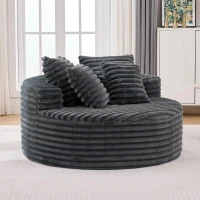 Plush Oversized Round Lounge Chair with Segmented Backrest, Velour Sofa with 4 Pillows and No Assembly, 54.5'' L x 54.5" W x 33" H, Grey(m-12)