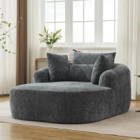 Plush Oversized Chaise Lounge with Deep Seat and Pillows, Versatile Sleeper Sofa with Corduroy and Armrests, 57.5'' L x 51.5" W x 32" H, Grey(m-11)