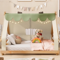 Modern Full-Size House Bed with Detachabl Tent, Sturdy Wooden Platform Bed with Skylight and 8 Slats, 79.5" L x 57.5" W x 63" H, White