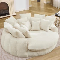 Fluffy Bean Bag Sofa with Chenille Upholstery and 14 Pillows, Lazy Chaise Lounge for Living Room Bedroom, 71.5'' L x 65.5"W x 30.5" H, Beige(m-1)
