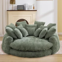 Charming Bean Bag Sofa with Chenille Upholstery and 14 Pillows, Spacious Chaise Lounge for Living Room, 71.5'' L x 65.5"W x 30.5" H, Olive Green(m-1)