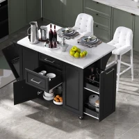 Vintage Rolling Kitchen Island with Drop-Leaf Countertop and Trash Bin, Multifunctional Storage Cart for Kitchen, 50.5" L x 26.5" W x 35.5" H, Black(m-1)