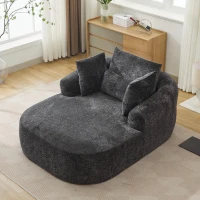 Plush Oversized Chaise Lounge with Deep Seat and Pillows, Versatile Sleeper Sofa with Corduroy and Armrests, 57.5'' L x 51.5" W x 32" H, Grey(m-13)