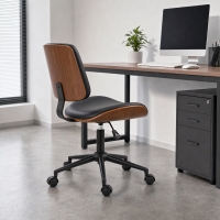 HOMCOM Office Chair No Arms with Wheels, PU Leather Desk Chair with Adjustable Height, Swivel Wheels for Office, Black
