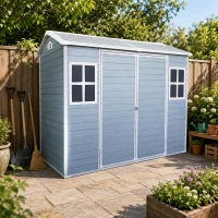 Slim Resin Storage Shed with Padlockable Double Doors and Air Vents, Durable Garden Shed for Backyard, 95.5" L x 52.5" W x 81" H, Grey(m-7)