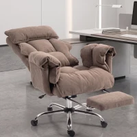 HOMCOM Desk Chair, Computer Office Chair with Footrest, Adjustable Backrest and Headrest, Light Brown(m-1)