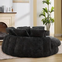 Sleek Bean Bag Sofa with Chenille Upholstery and 14 Pillows, Relaxing Chaise Lounge for Living Room Bedroom, 71.5'' L x 65.5"W x 30.5" H, Black(m-10)