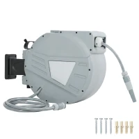 Outsunny Retractable Garden Hose Reel, 1/2" x 66ft Wall Mounted Hose Reel with Auto Retraction, Self-Locking, Grey(m-2)
