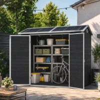 Durable Resin Storage Shed with Padlock-Ready Doors and Air Vents, Weatherproof Garden Shed for Backyard, 95.5" L x 52.5" W x 81" H, Black(m-7)