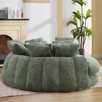 Charming Bean Bag Sofa with Chenille Upholstery and 14 Pillows, Spacious Chaise Lounge for Living Room, 71.5'' L x 65.5"W x 30.5" H, Olive Green(m-7)