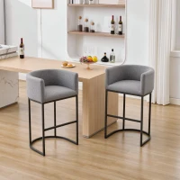 Set of 2 Counter-Height Stools with Chenille Upholstery, Soft Dining Chairs with Armrests and Footrests, 22'' L x 20" W x 36" H, Light Grey(m-4)