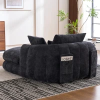 Plush Oversized Chaise Lounge with Deep Seat and Chenille, Soft Sleeper Sofa with Extra Pillows and No Assembly, 72.5'' L x 57" W x 23" H, Black(m-6)