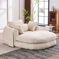 Oversized Chaise Lounge Chair with Deep Seat and Chenille, Soft Reading Sofa with Extra Pillows and No Assembly, 72.5'' L x 57" W x 23" H, Beige(m-13)