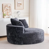 Fluffy Sleeper Chair with Plush Corduroy Fabric and Cylindrical Pillow, Soft Modular Lounge Sofa for Living Room, 54.5" L x 54.5" W x 33" H, Black(m-7)