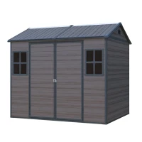 Durable Resin Storage Shed with Lockable Door and Two Air Vents, Weatherproof Outdoor Shed for Backyard, 96" L x 75" W x 85" H, Brown(m-2)