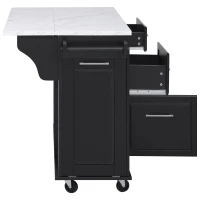 Vintage Rolling Kitchen Island with Drop-Leaf Countertop and Trash Bin, Multifunctional Storage Cart for Kitchen, 50.5" L x 26.5" W x 35.5" H, Black(m-11)