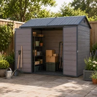 Durable Resin Storage Shed with Lockable Door and Two Air Vents, Weatherproof Outdoor Shed for Backyard, 96" L x 75" W x 85" H, Brown(m-7)