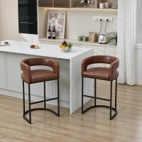 Modern Set of 2 Bar Stools with PU Leather and Curved Backrests, Counter-Height Kitchen Chairs with Metal Legs, 22" L x 21" W x 36" H, Brown(m-5)