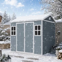 Resin Outdoor Storage Shed with Two Air Vents and Built-In Floor, Durable Garden Shed for Patio and Backyard, 96" L x 75" W x 85" H, Grey(m-1)