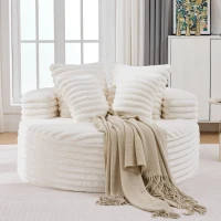 Plush Oversized Round Lounge Chair with Segmented Backrest, Velour Sofa with 4 Pillows and No Assembly, 54.5'' L x 54.5" W x 33" H, White(m-4)