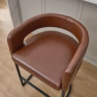 Modern Set of 2 Bar Stools with PU Leather and Curved Backrests, Counter-Height Kitchen Chairs with Metal Legs, 22" L x 21" W x 36" H, Brown(m-7)
