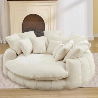 Fluffy Bean Bag Sofa with Chenille Upholstery and 14 Pillows, Lazy Chaise Lounge for Living Room Bedroom, 71.5'' L x 65.5"W x 30.5" H, Beige(m-9)