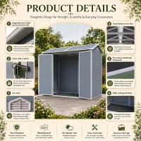 Slim Resin Storage Shed with Padlockable Double Doors and Air Vents, Durable Garden Shed for Backyard, 95.5" L x 52.5" W x 81" H, Grey(m-4)