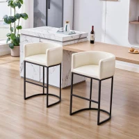 Elegant Set of 2 Counter-Height Bar Stools with PU Leather, Comfortable Kitchen Chairs with Armrests and Footrests, 22'' L x 20" W x 36" H, Beige(m-10)
