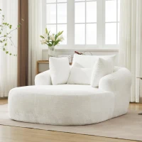 Plush Oversized Chaise Lounge with Deep Seat and Pillows, Versatile Sleeper Sofa with Corduroy and Armrests, 57.5'' L x 51.5" W x 32" H, White(m-6)