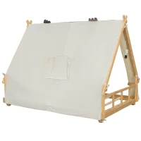 Modern Full-Size House Bed with Detachabl Tent, Sturdy Wooden Platform Bed with Skylight and 8 Slats, 79.5" L x 57.5" W x 63" H, White(m-10)