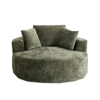 Fluffy Sleeper Chair with Plush Corduroy Fabric and Cylindrical Pillow, Soft Modular Sofa for Living Room, 54.5" L x 54.5" W x 33" H, Olive Green(m-2)